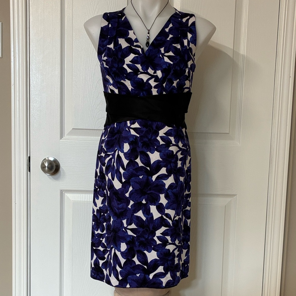 Sweet Chemise Purple & Black Floral Cocktail / Mini Dress, w Waist Sash; Size 4